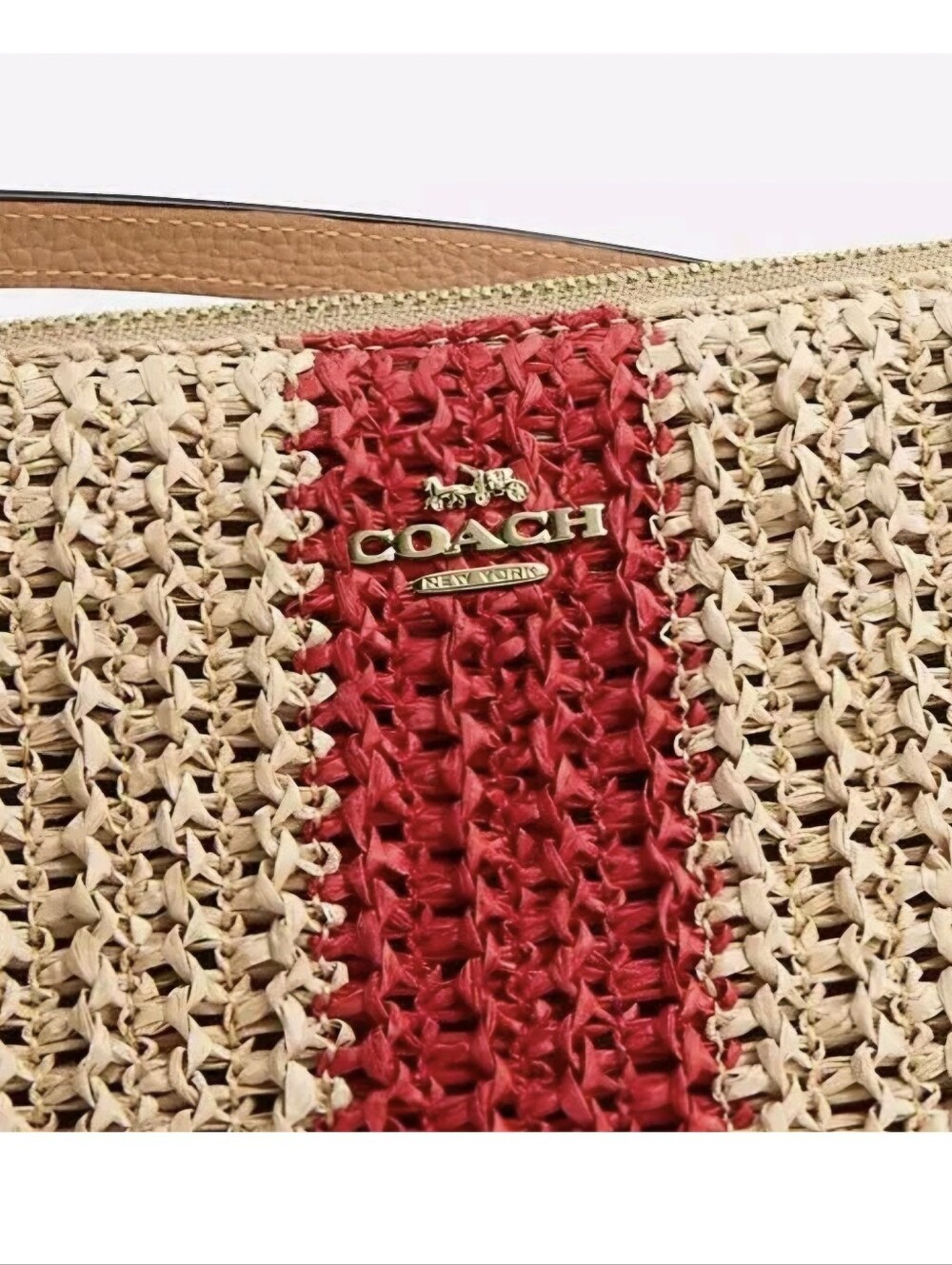 NWT Coach Nolita 19 Sm. Grab Clutch Raffia & Leather Red & Tan - Picture 3 of 12